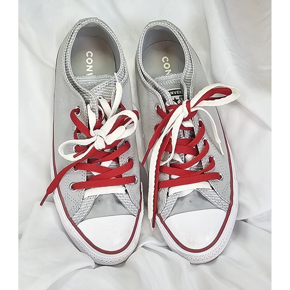 CONVERSE  Double Upper  Grey & White‎ Sneakers Red And White Laces- Size 9 - Picture 2 of 11
